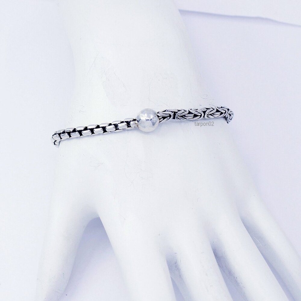John Hardy JAI Byzantine 3.5mm+Box Chain 4mm Sterling Silver Bracelet XS-SM NIB - Picture 3 of 9
